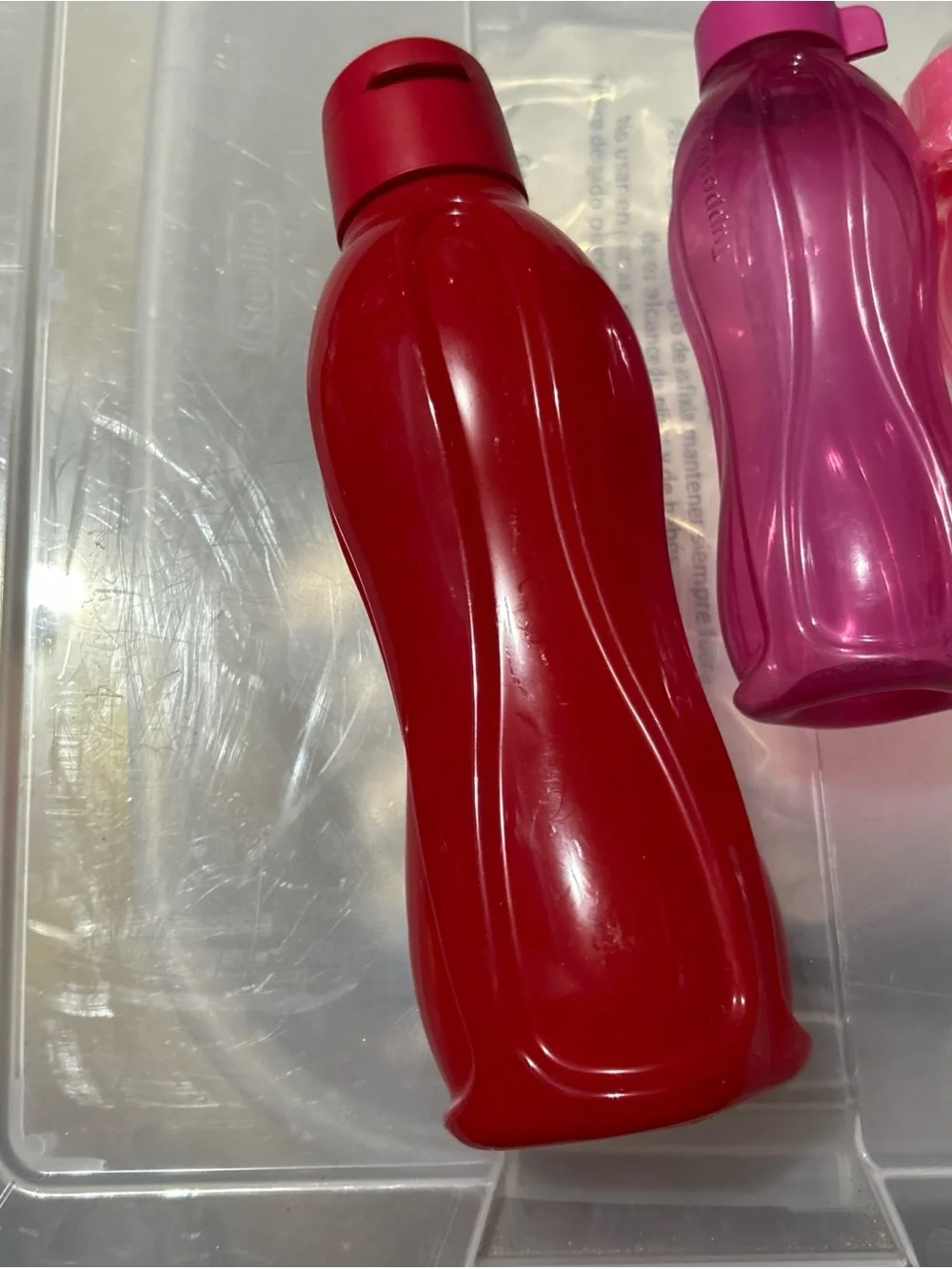 Tupperware Red and Pink Water Bottles Set
